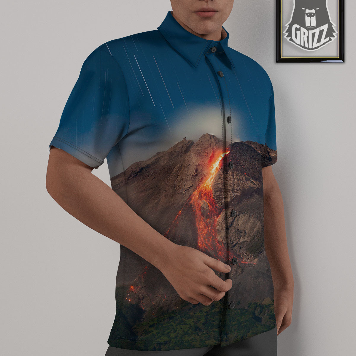 Mountain Volcanic Print Untucked Shirts-grizzshop