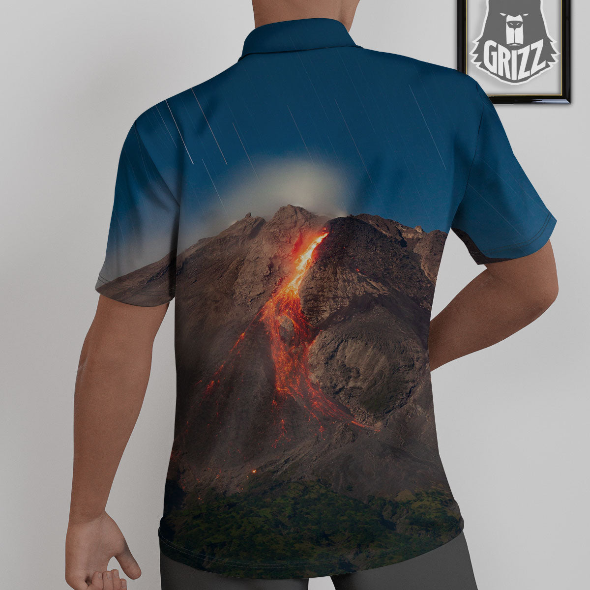 Mountain Volcanic Print Untucked Shirts-grizzshop