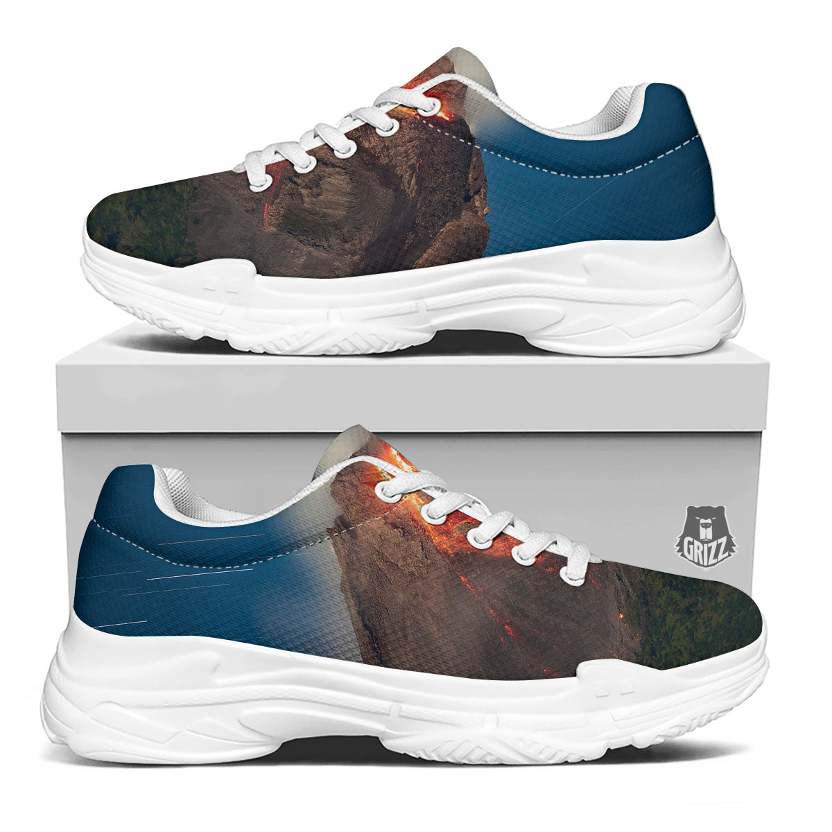 Mountain Volcanic Print White Chunky Shoes-grizzshop