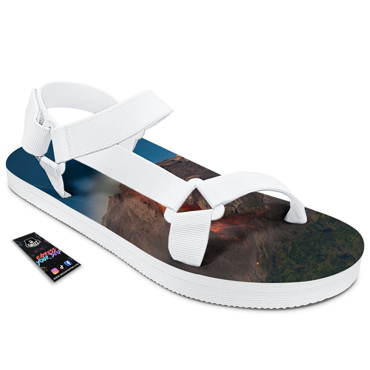 Mountain Volcanic Print White Open Toe Sandals-grizzshop