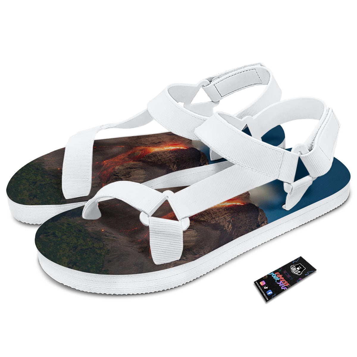 Mountain Volcanic Print White Open Toe Sandals-grizzshop