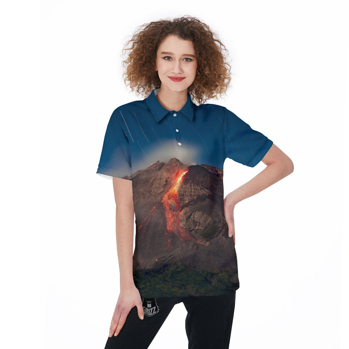 Mountain Volcanic Print Women's Golf Shirts-grizzshop