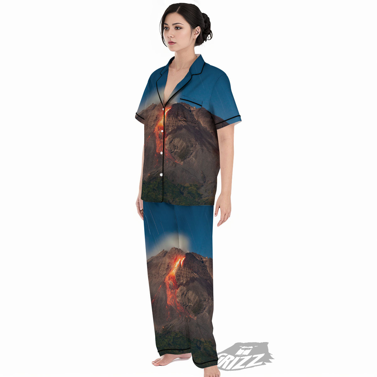 Mountain Volcanic Print Women's Pajamas Set-grizzshop
