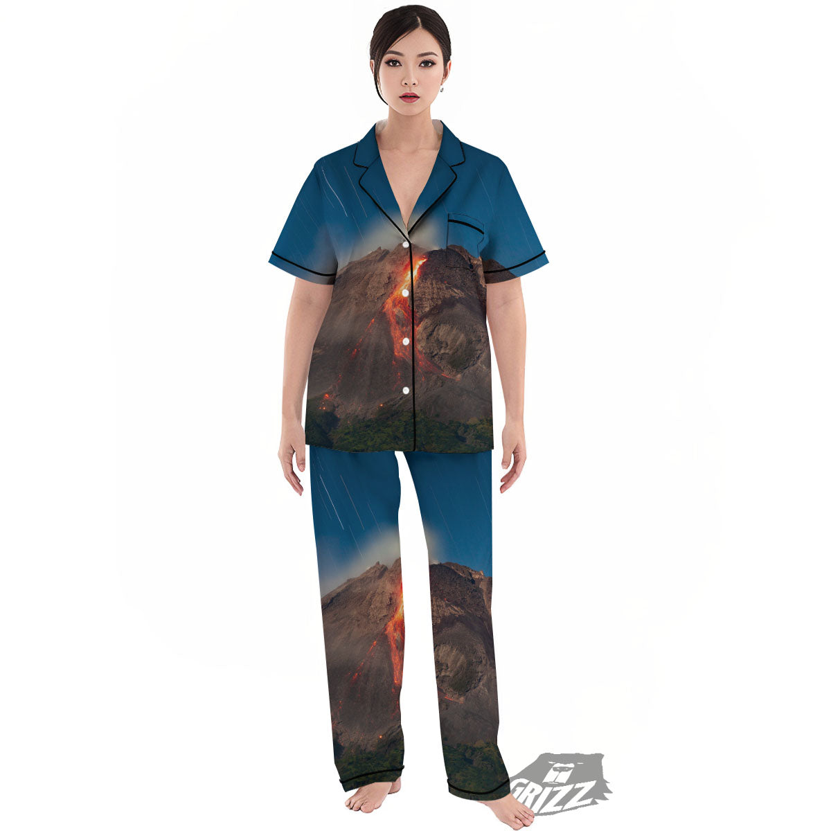 Mountain Volcanic Print Women's Pajamas Set-grizzshop