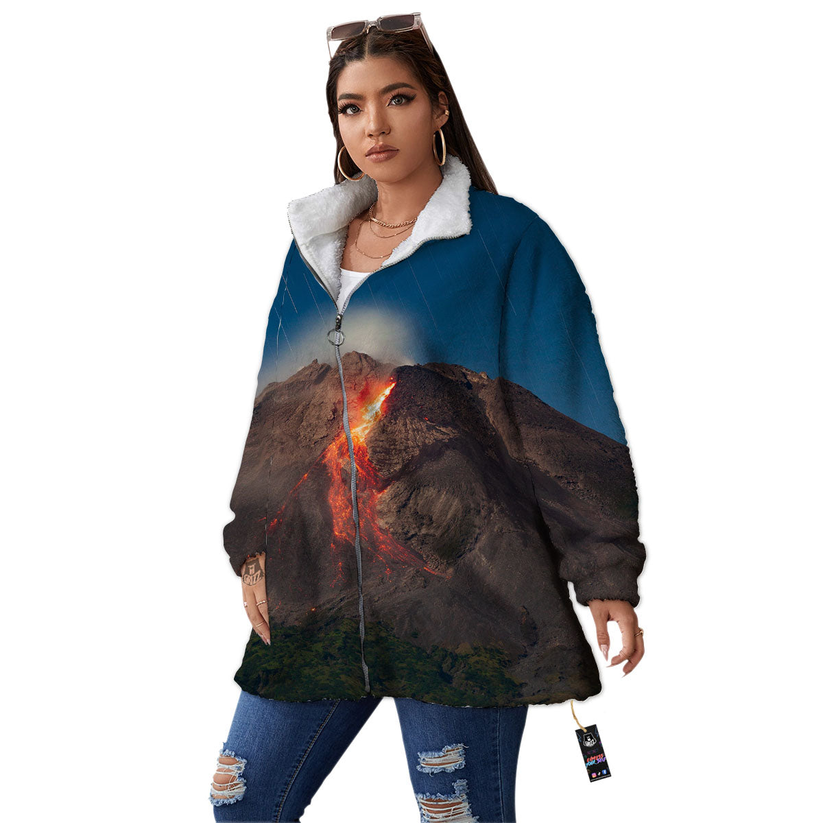Mountain Volcanic Print Women's Sherpa Jacket-grizzshop