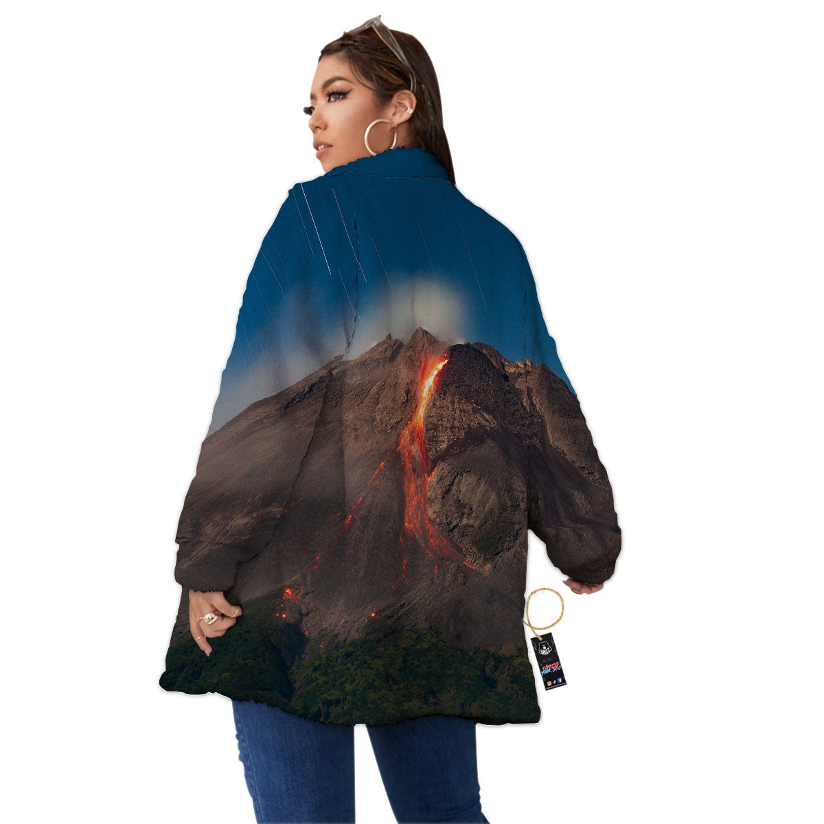 Mountain Volcanic Print Women's Sherpa Jacket-grizzshop