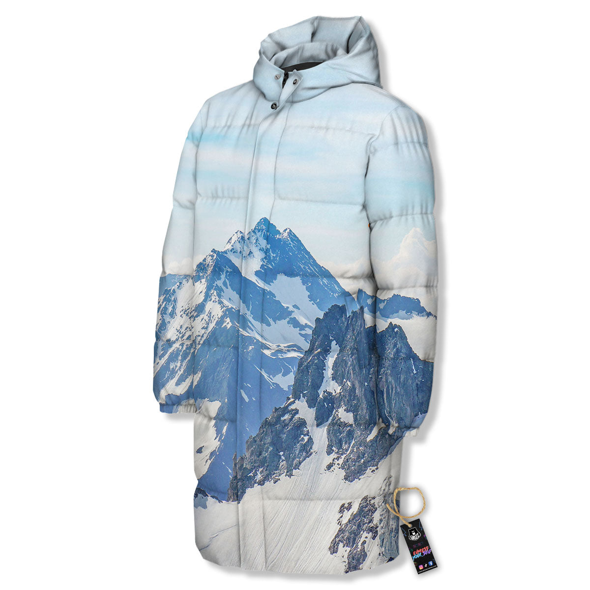 Mountain Alps Print Long Down Jacket