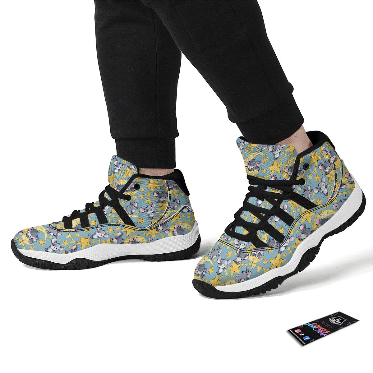 Mouse Cheese Pattern Print Black Bball Shoes-grizzshop