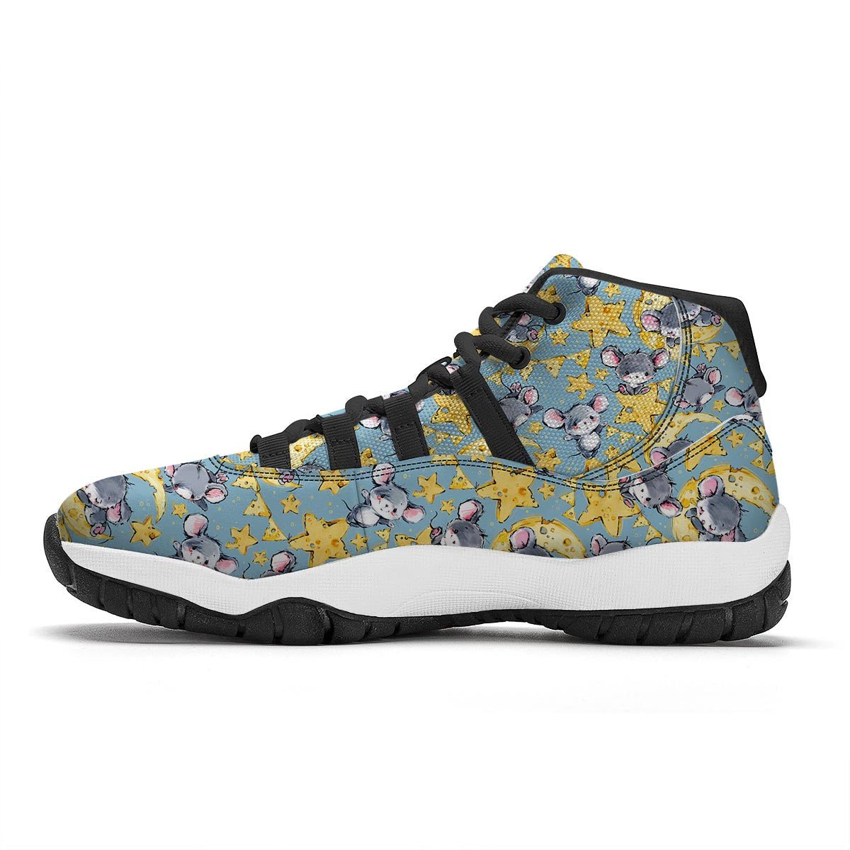 Mouse Cheese Pattern Print Black Bball Shoes-grizzshop