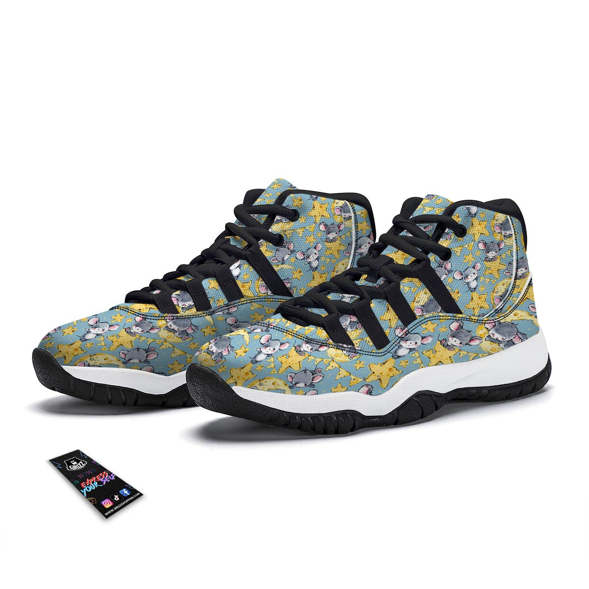 Mouse Cheese Pattern Print Black Bball Shoes-grizzshop