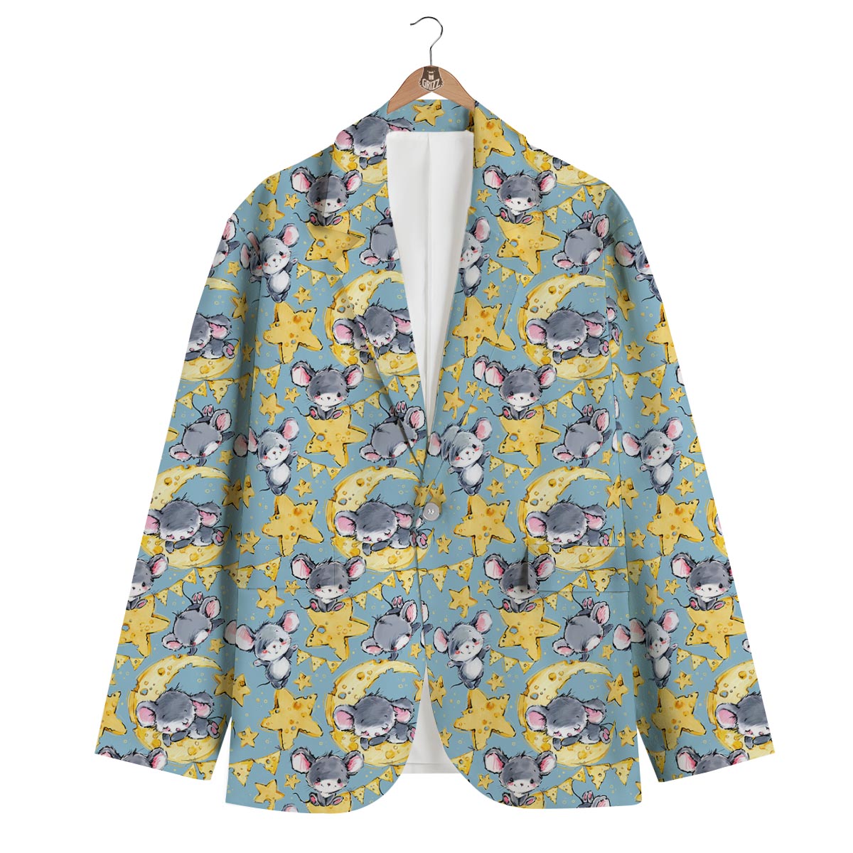Mouse Cheese Pattern Print Men's Blazer-grizzshop