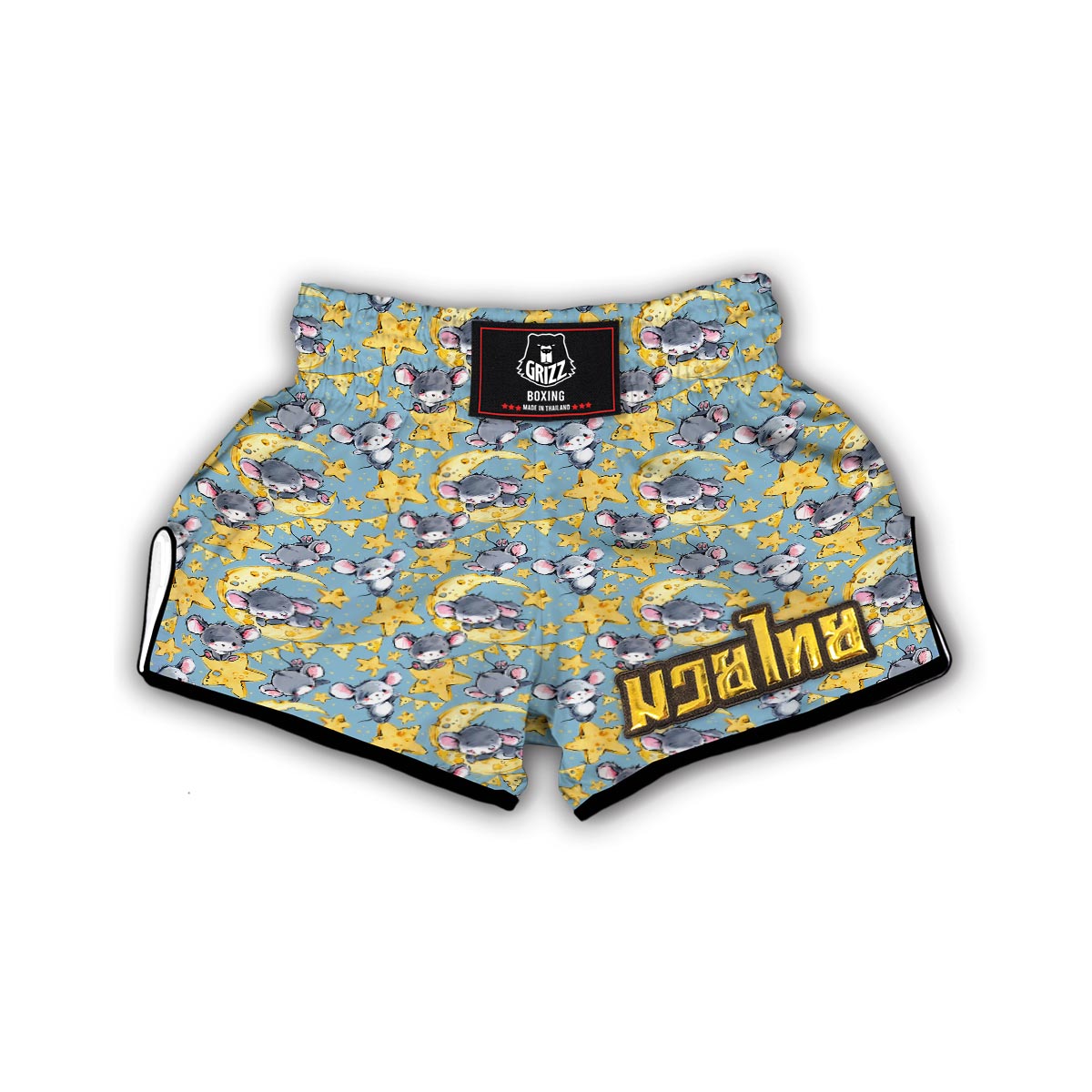 Mouse Cheese Pattern Print Muay Thai Boxing Shorts-grizzshop