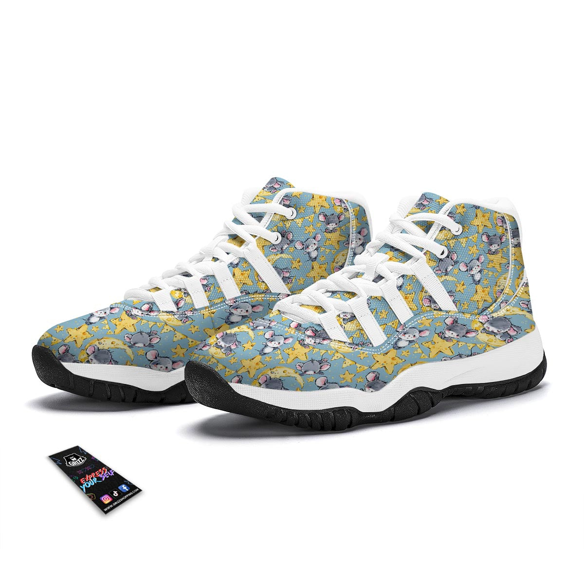 Mouse Cheese Pattern Print White Bball Shoes-grizzshop