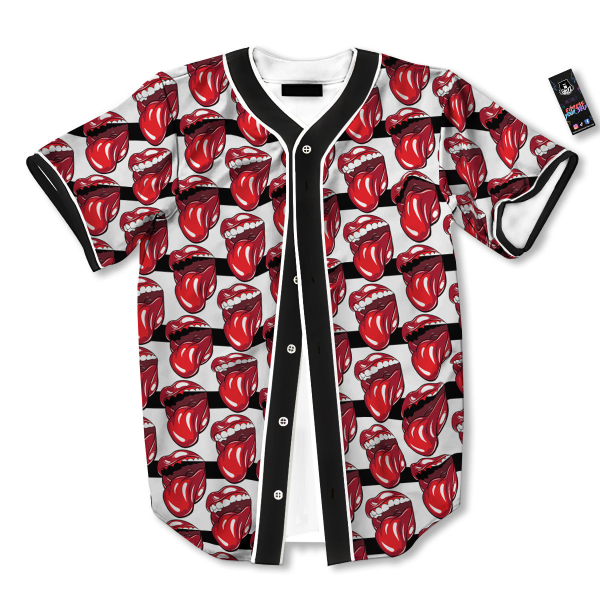 Mouth And Tongue Stripe Print Pattern Baseball Jersey-grizzshop