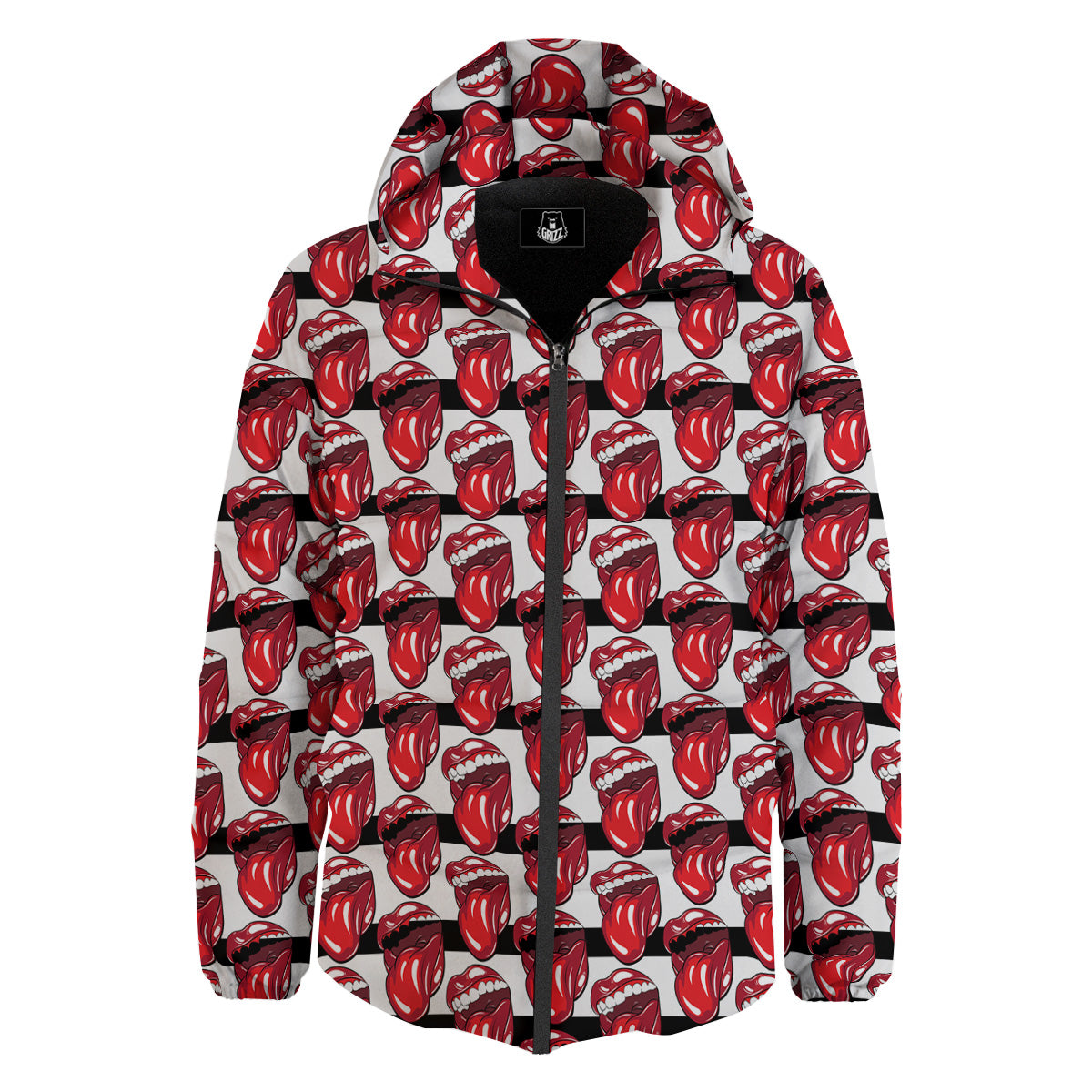 Mouth And Tongue Stripe Print Pattern Down Jacket-grizzshop