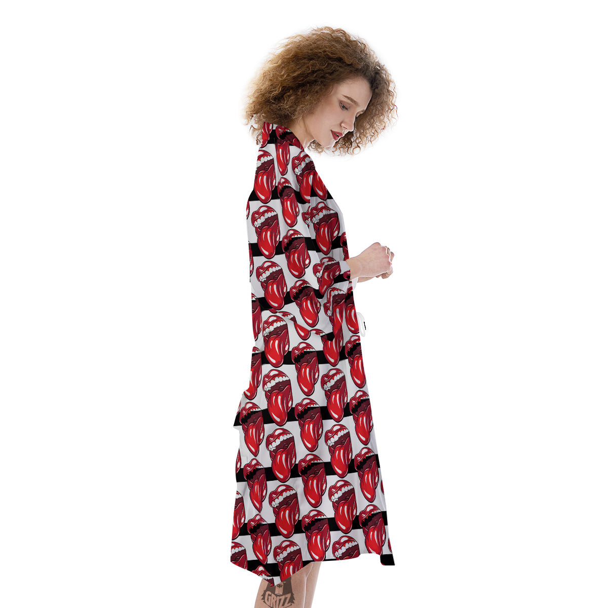 Mouth And Tongue Stripe Print Pattern Kimono-grizzshop