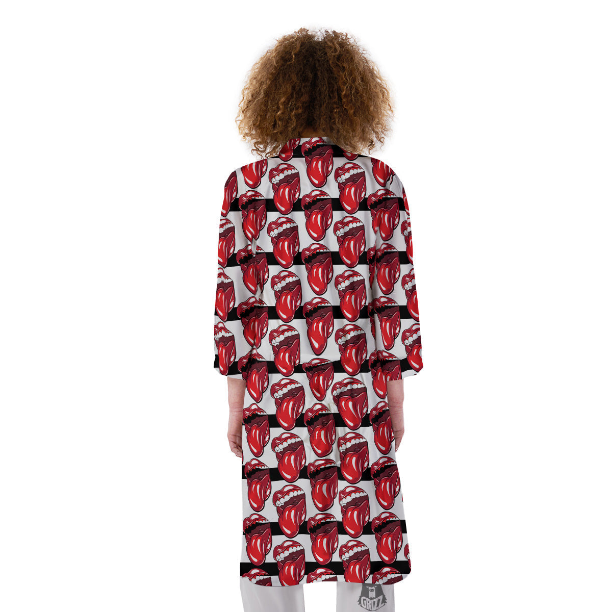 Mouth And Tongue Stripe Print Pattern Kimono-grizzshop