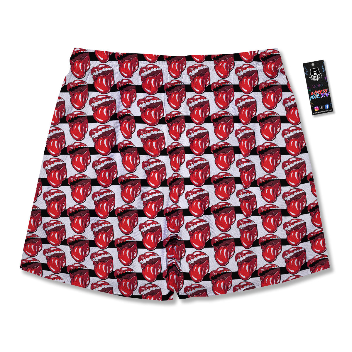 Mouth And Tongue Stripe Print Pattern Men's Running Shorts-grizzshop