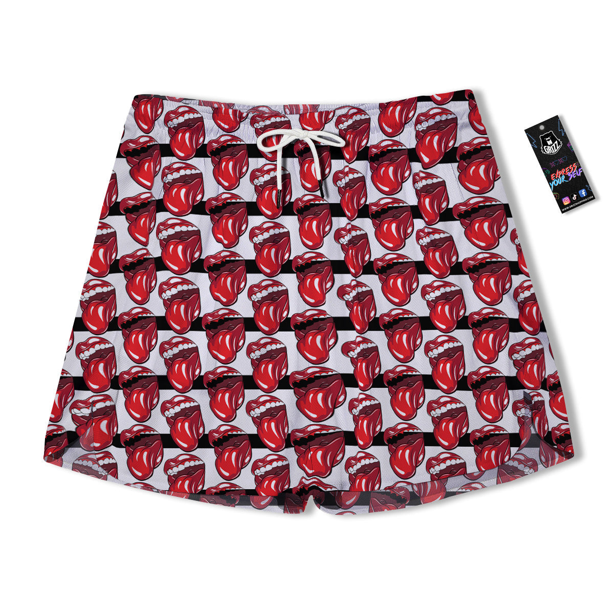Mouth And Tongue Stripe Print Pattern Men's Running Shorts-grizzshop