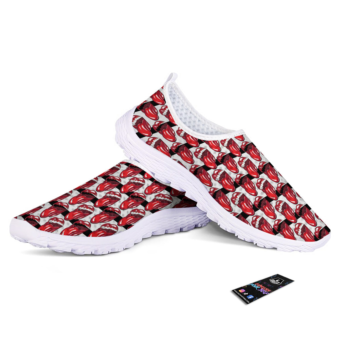 Mouth And Tongue Stripe Print Pattern Nurse Shoes-grizzshop
