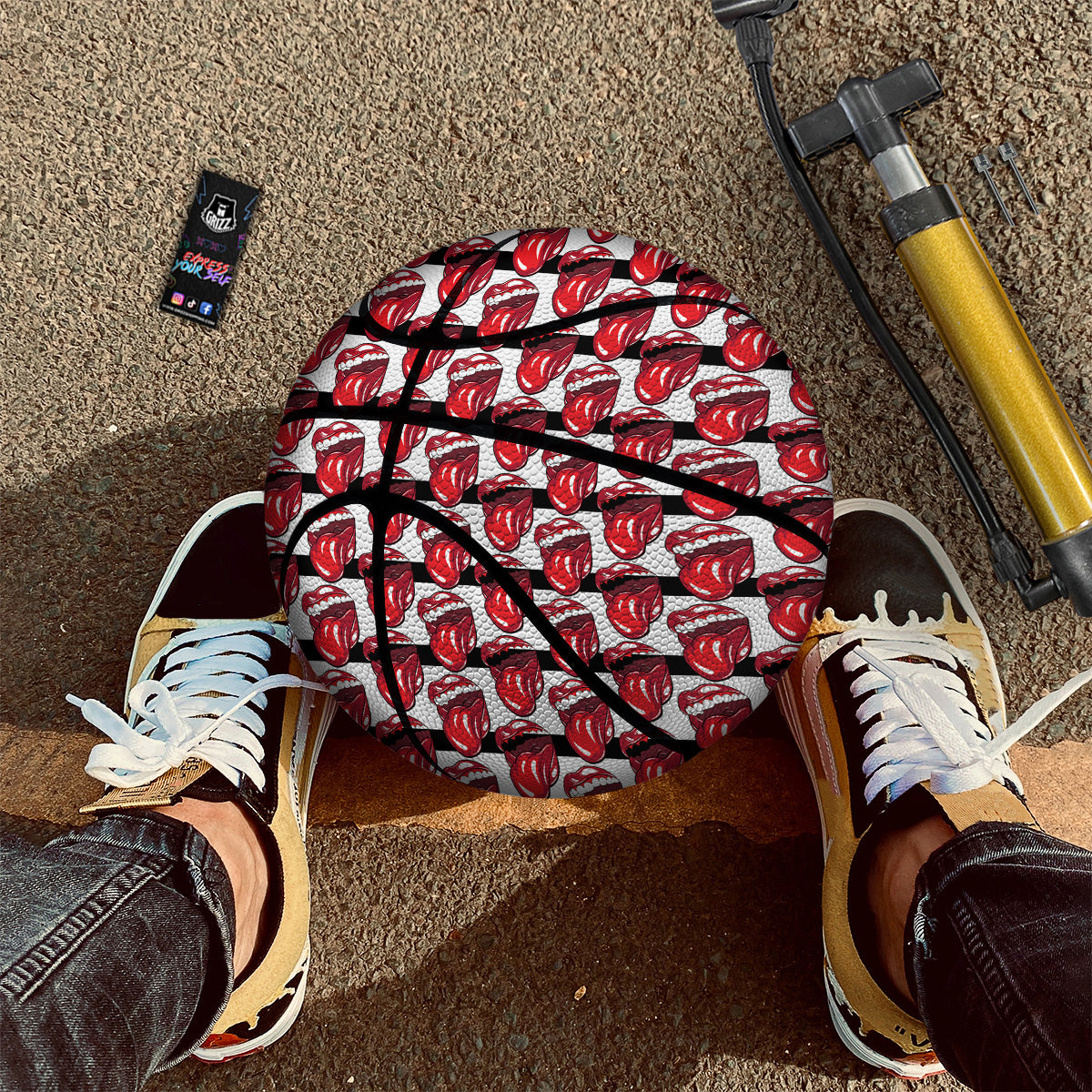 Mouth And Tongue Stripe Print Pattern Basketball