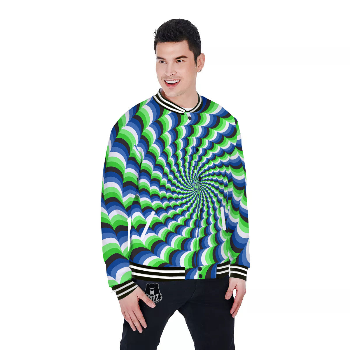 Moving Illusion Optical Green Baseball Jacket-grizzshop