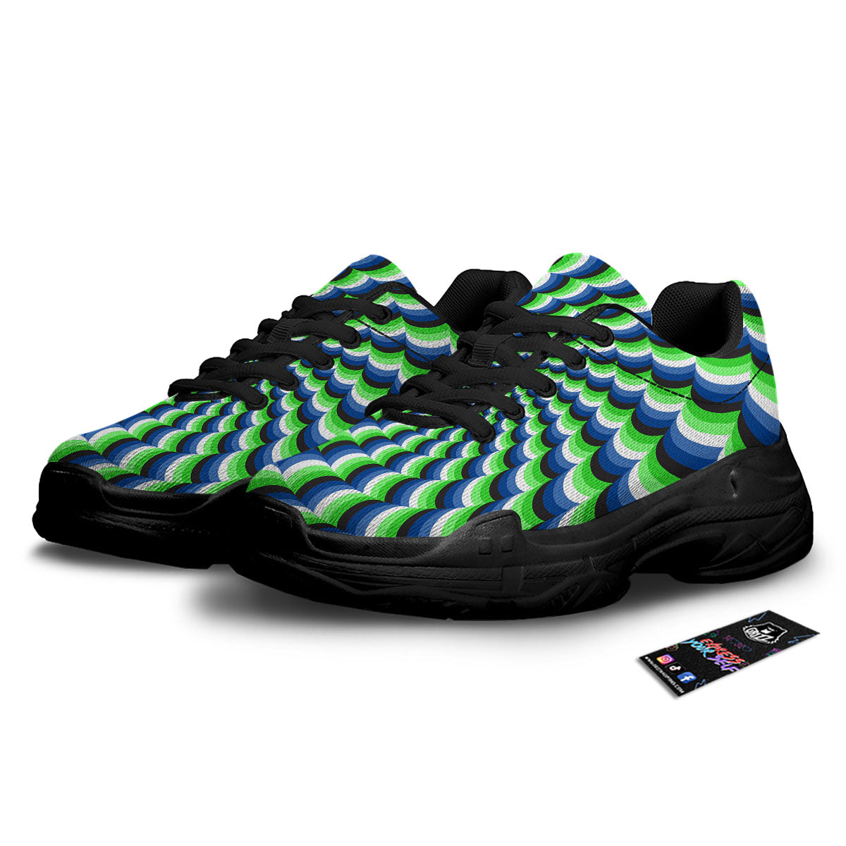 Moving Illusion Optical Green Black Chunky Shoes-grizzshop
