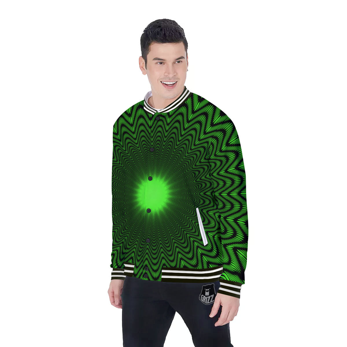 Moving Illusion Optical Green Dizzy Baseball Jacket-grizzshop