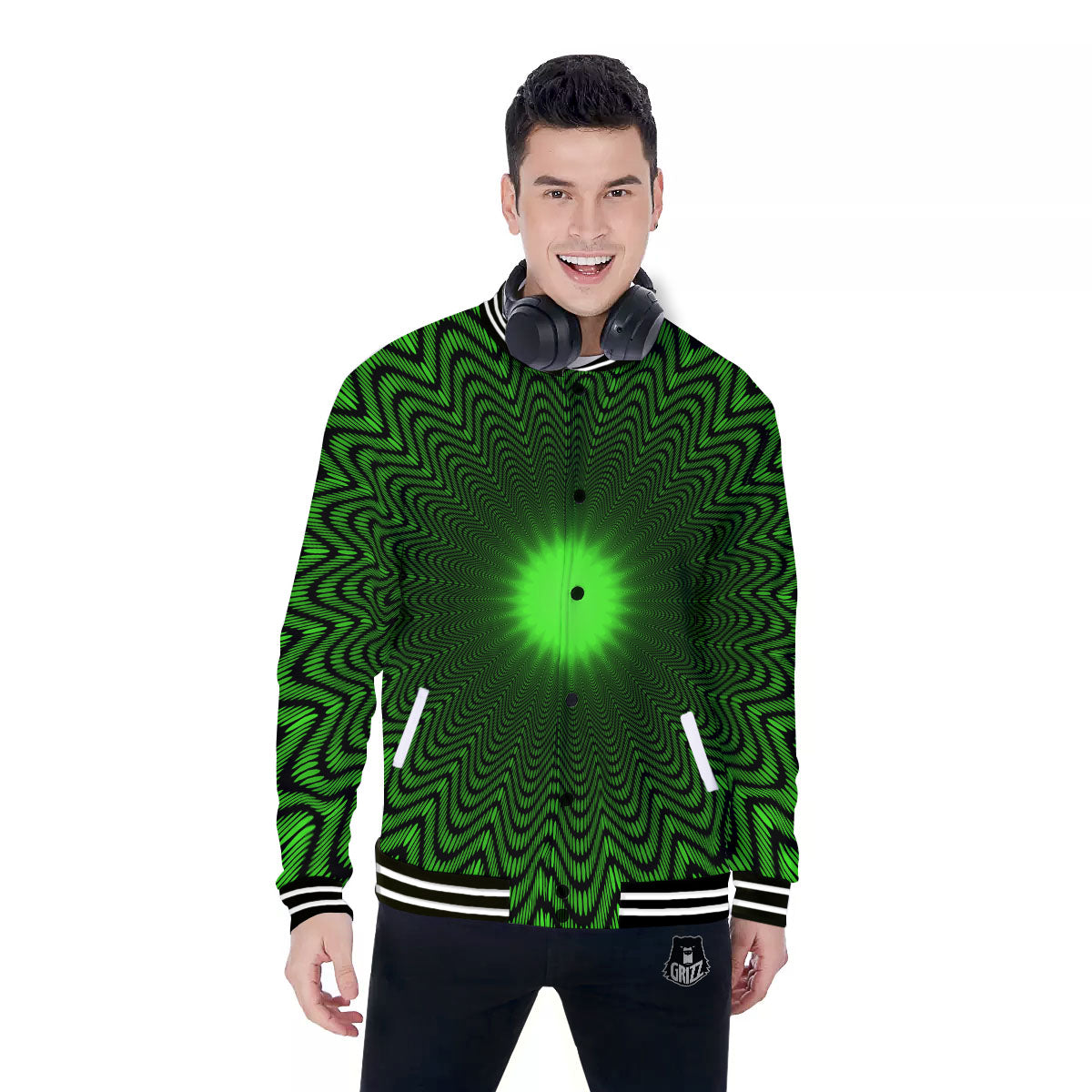 Moving Illusion Optical Green Dizzy Baseball Jacket-grizzshop