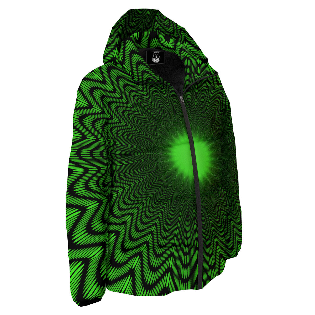Moving Illusion Optical Green Dizzy Down Jacket-grizzshop