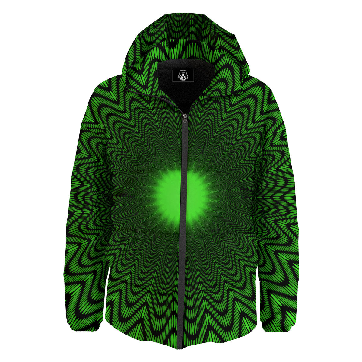Moving Illusion Optical Green Dizzy Down Jacket-grizzshop