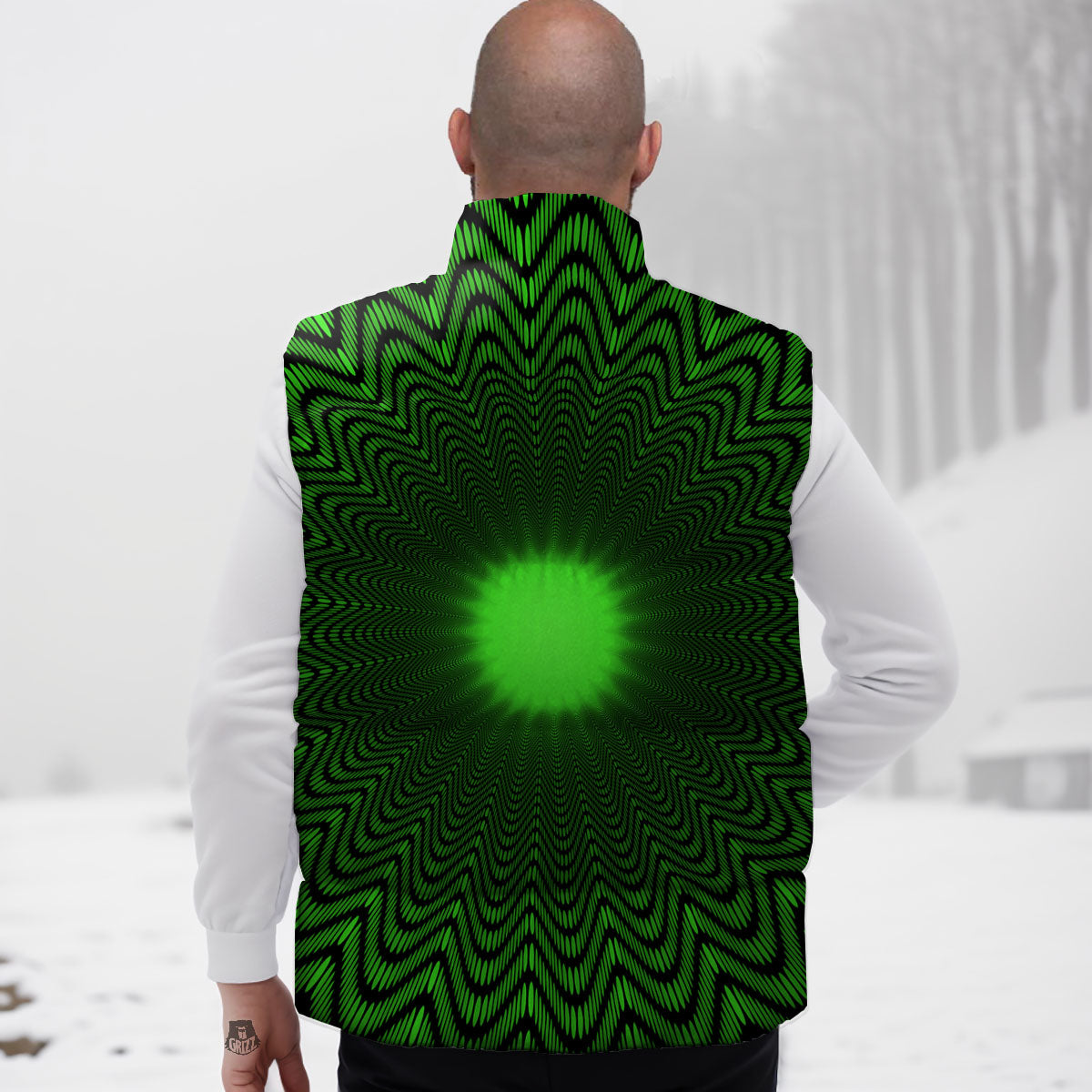 Moving Illusion Optical Green Dizzy Down Vest-grizzshop