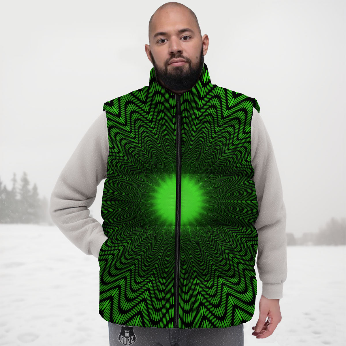 Moving Illusion Optical Green Dizzy Down Vest-grizzshop
