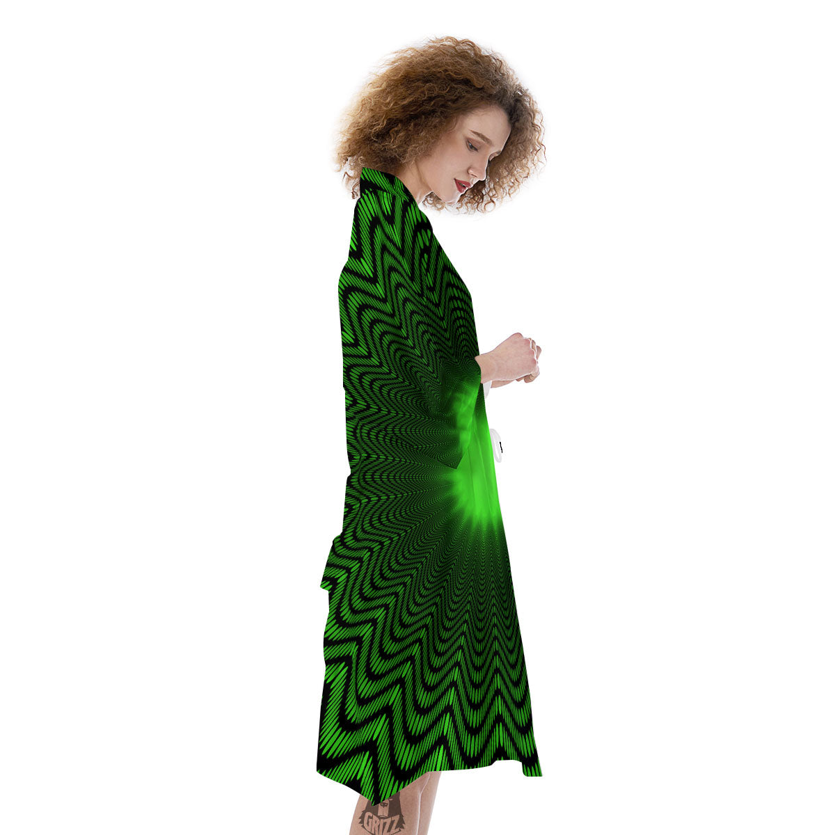 Moving Illusion Optical Green Dizzy Kimono-grizzshop