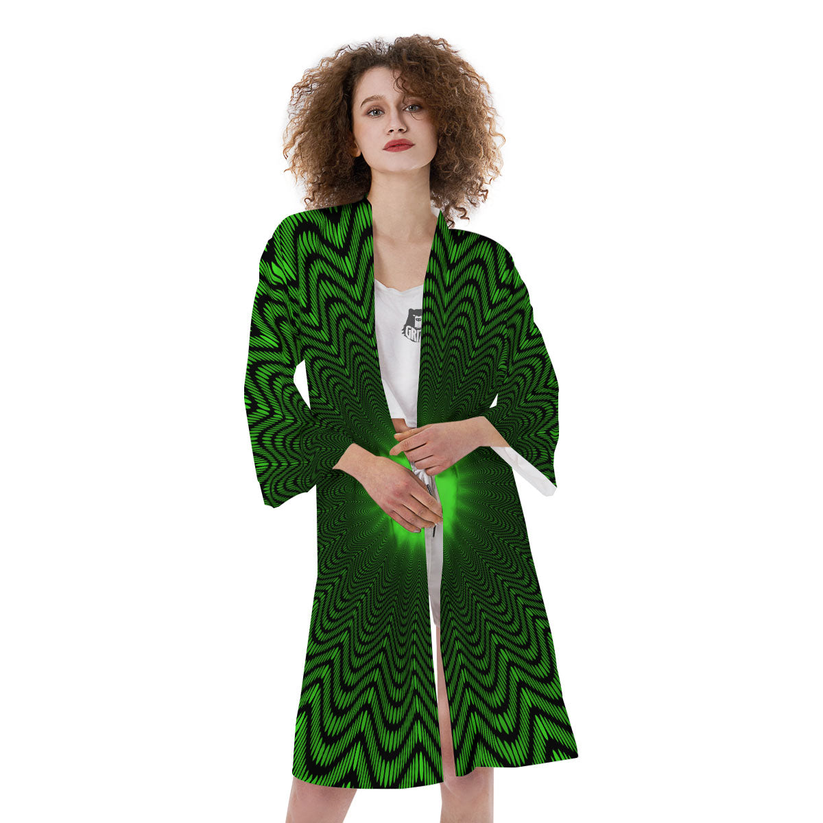 Moving Illusion Optical Green Dizzy Kimono-grizzshop