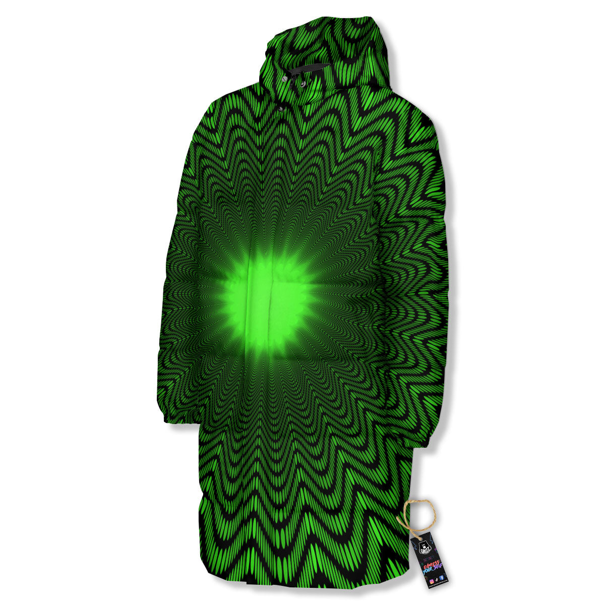 Moving Illusion Optical Green Dizzy Long Down Jacket-grizzshop