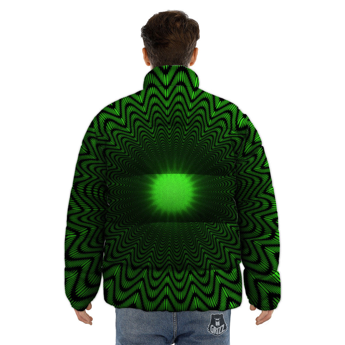Moving Illusion Optical Green Dizzy Puffer Jacket-grizzshop