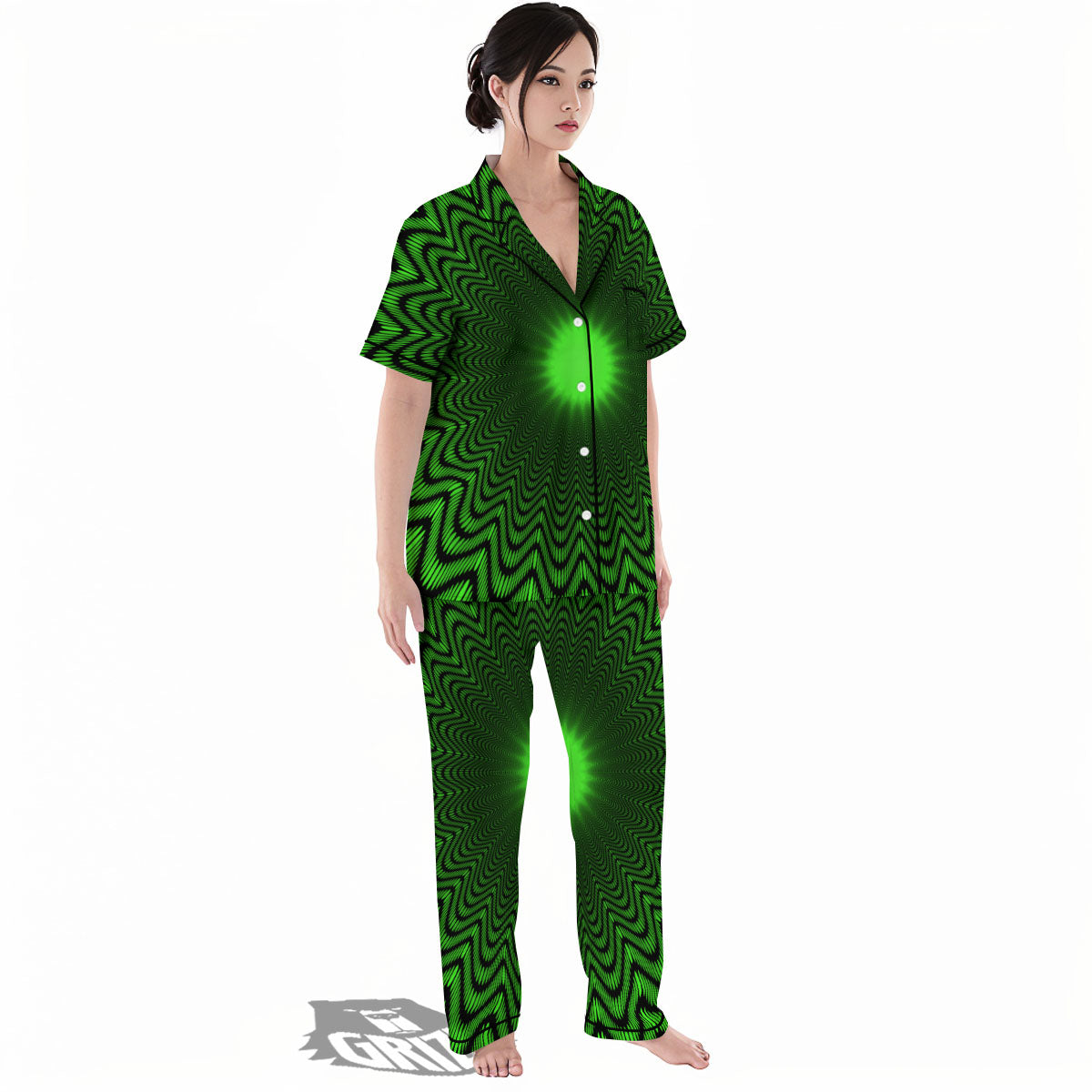Moving Illusion Optical Green Dizzy Women's Pajamas Set-grizzshop