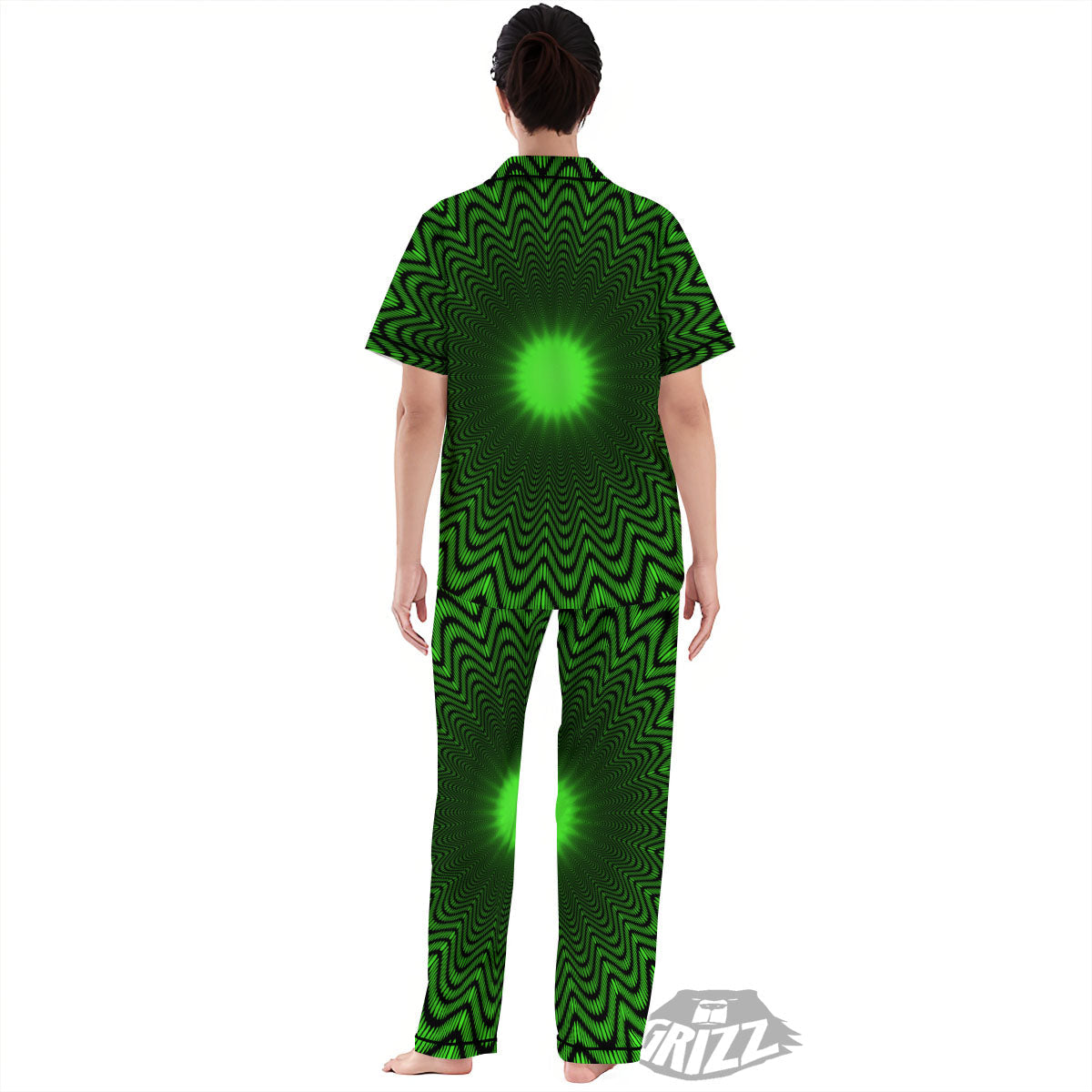 Moving Illusion Optical Green Dizzy Women's Pajamas Set-grizzshop