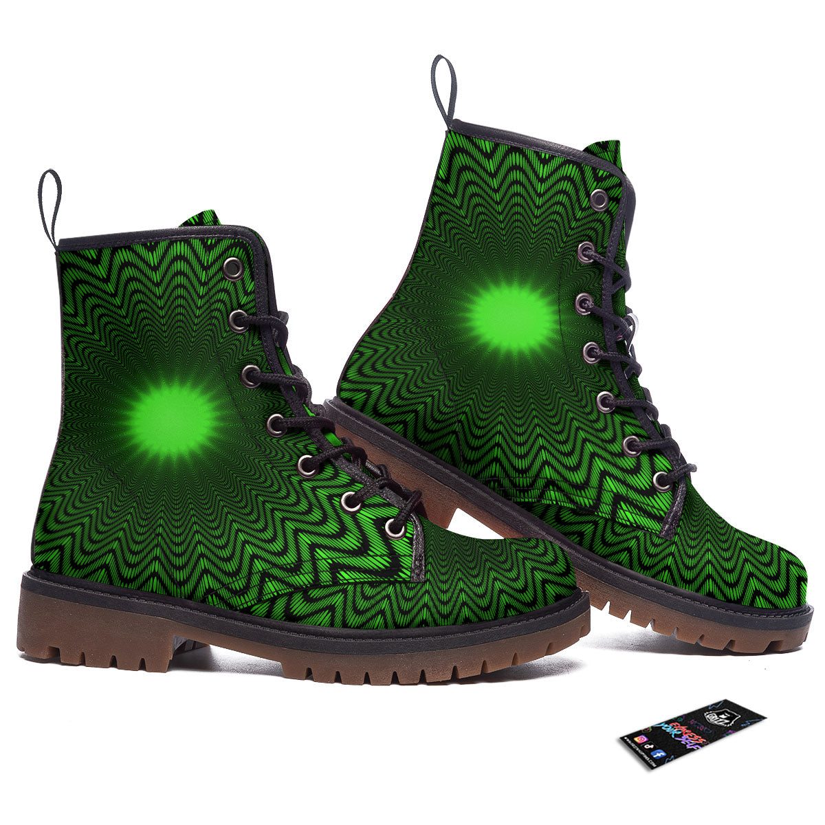 Moving Illusion Optical Green Dizzy Work Boots-grizzshop