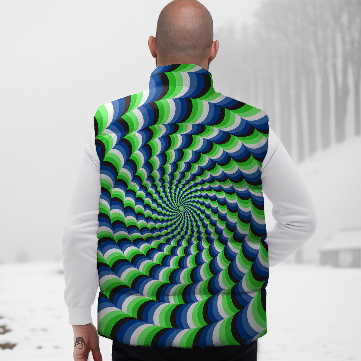 Moving Illusion Optical Green Down Vest-grizzshop
