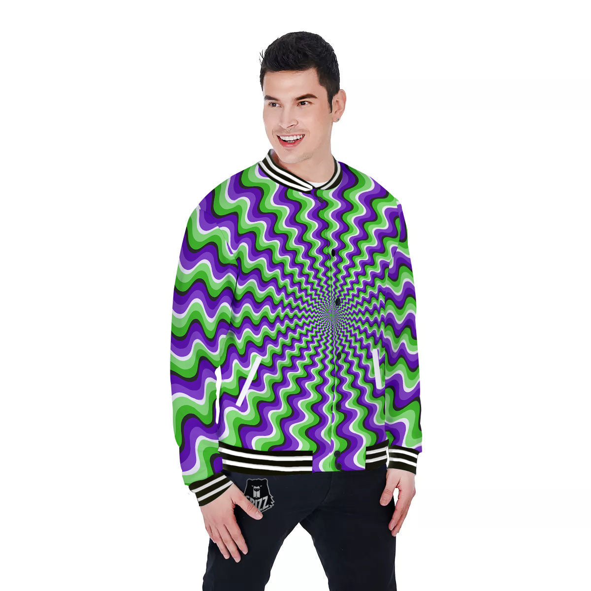 Moving Illusion Optical Green Explosion Baseball Jacket-grizzshop