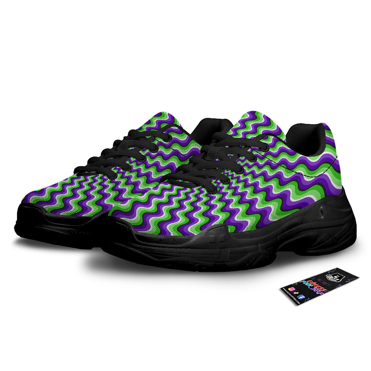 Moving Illusion Optical Green Explosion Black Chunky Shoes-grizzshop