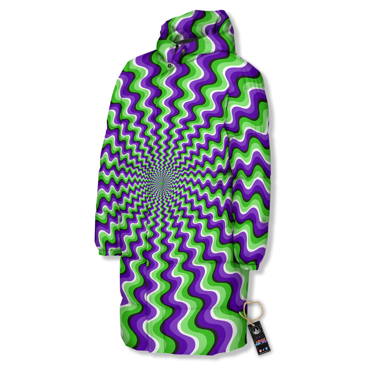 Moving Illusion Optical Green Explosion Long Down Jacket-grizzshop
