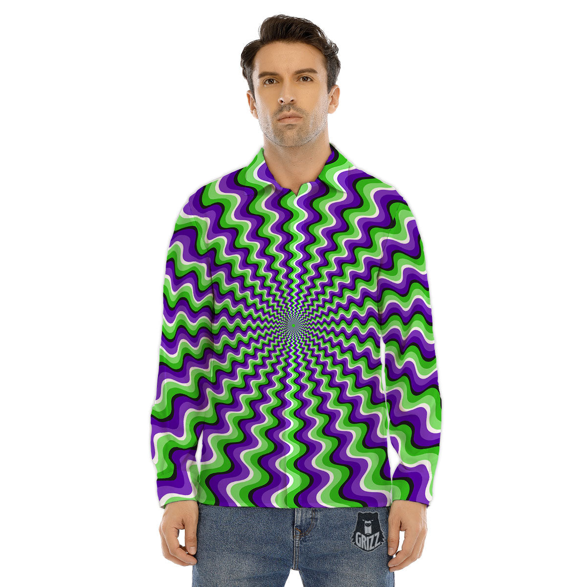 Moving Illusion Optical Green Explosion Men's Dress Shirts-grizzshop
