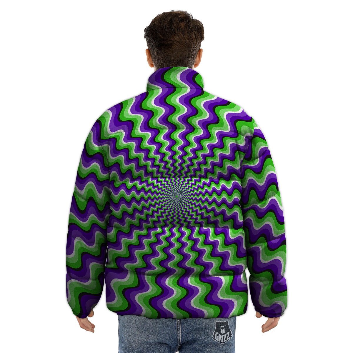 Moving Illusion Optical Green Explosion Puffer Jacket-grizzshop