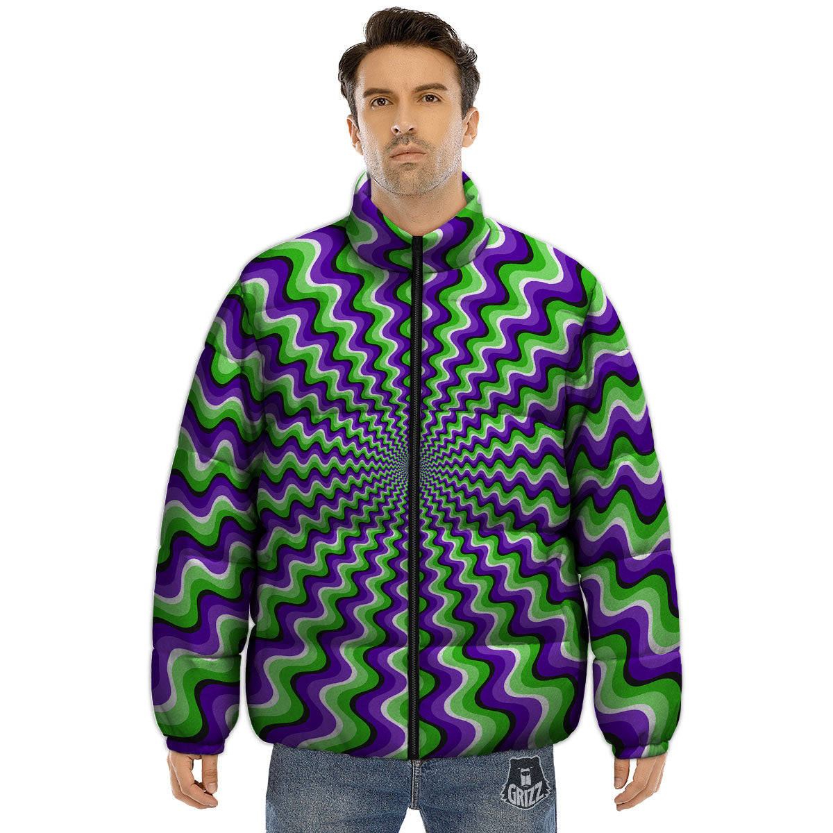 Moving Illusion Optical Green Explosion Puffer Jacket-grizzshop