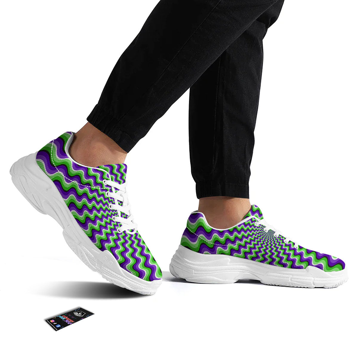 Moving Illusion Optical Green Explosion White Chunky Shoes-grizzshop