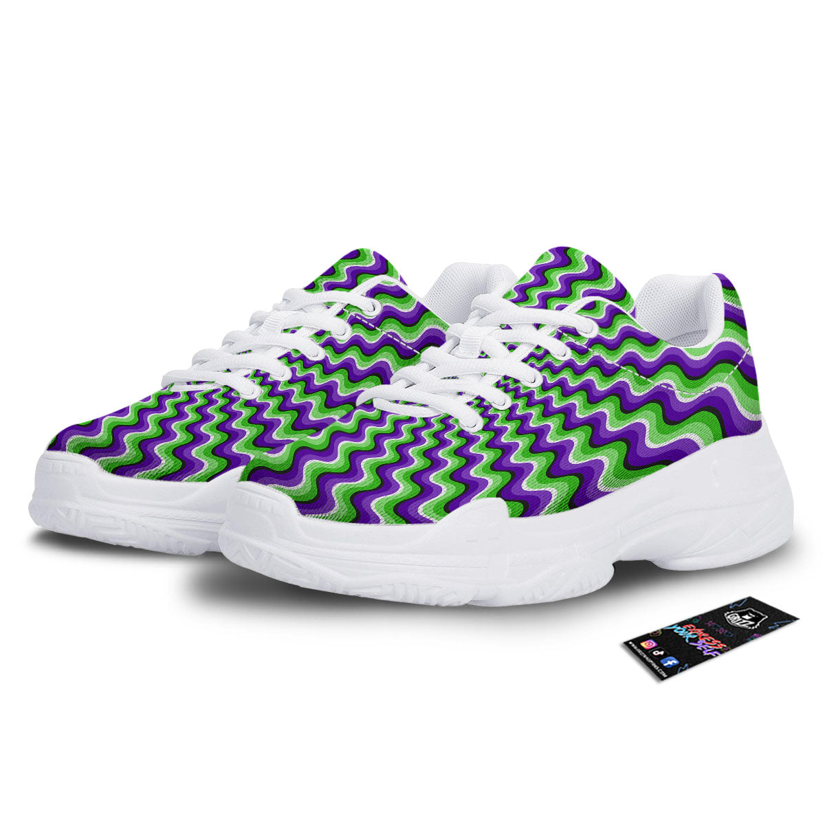Moving Illusion Optical Green Explosion White Chunky Shoes-grizzshop