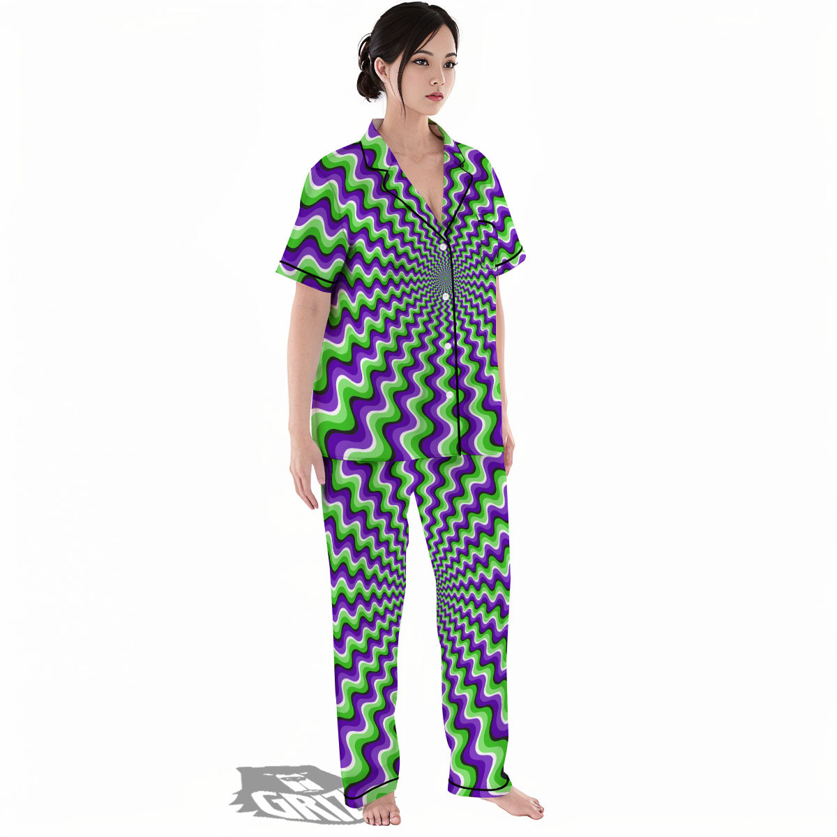 Moving Illusion Optical Green Explosion Women's Pajamas Set-grizzshop